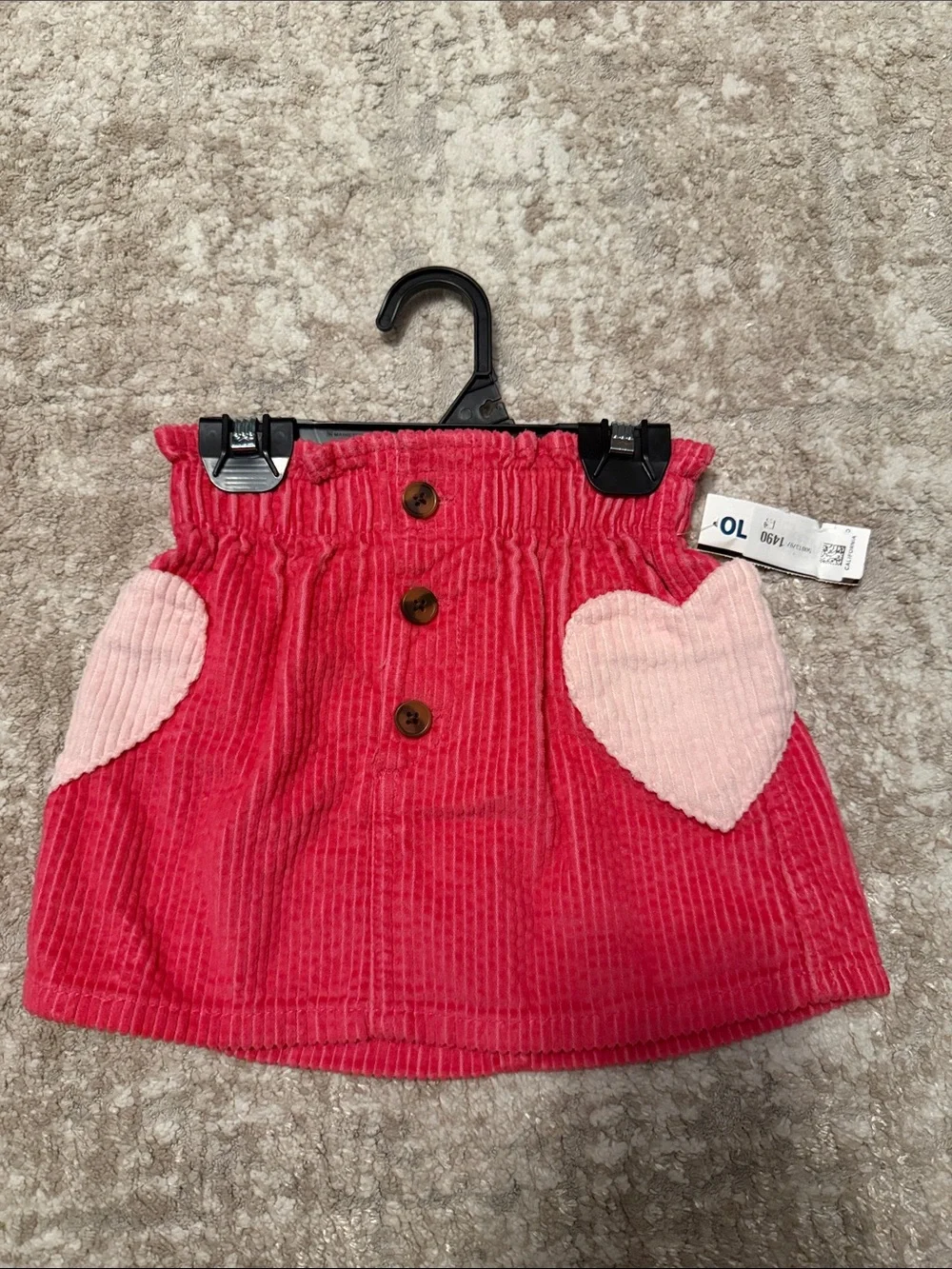 Old Navy Bright Pink Corduroy Skirt with Pink Heart Pockets size 18/24M-NWT